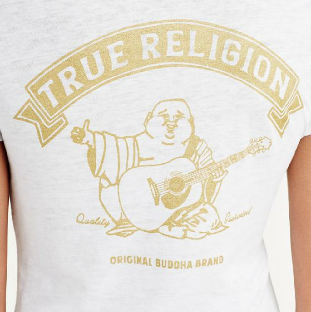 Womens true religion white gold vintage buddha tee